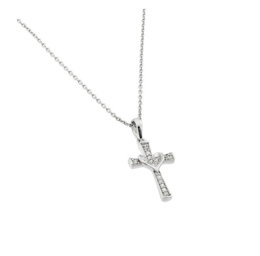 Silver 925 Rhodium Plated Clear CZ Cross Pendant Necklace