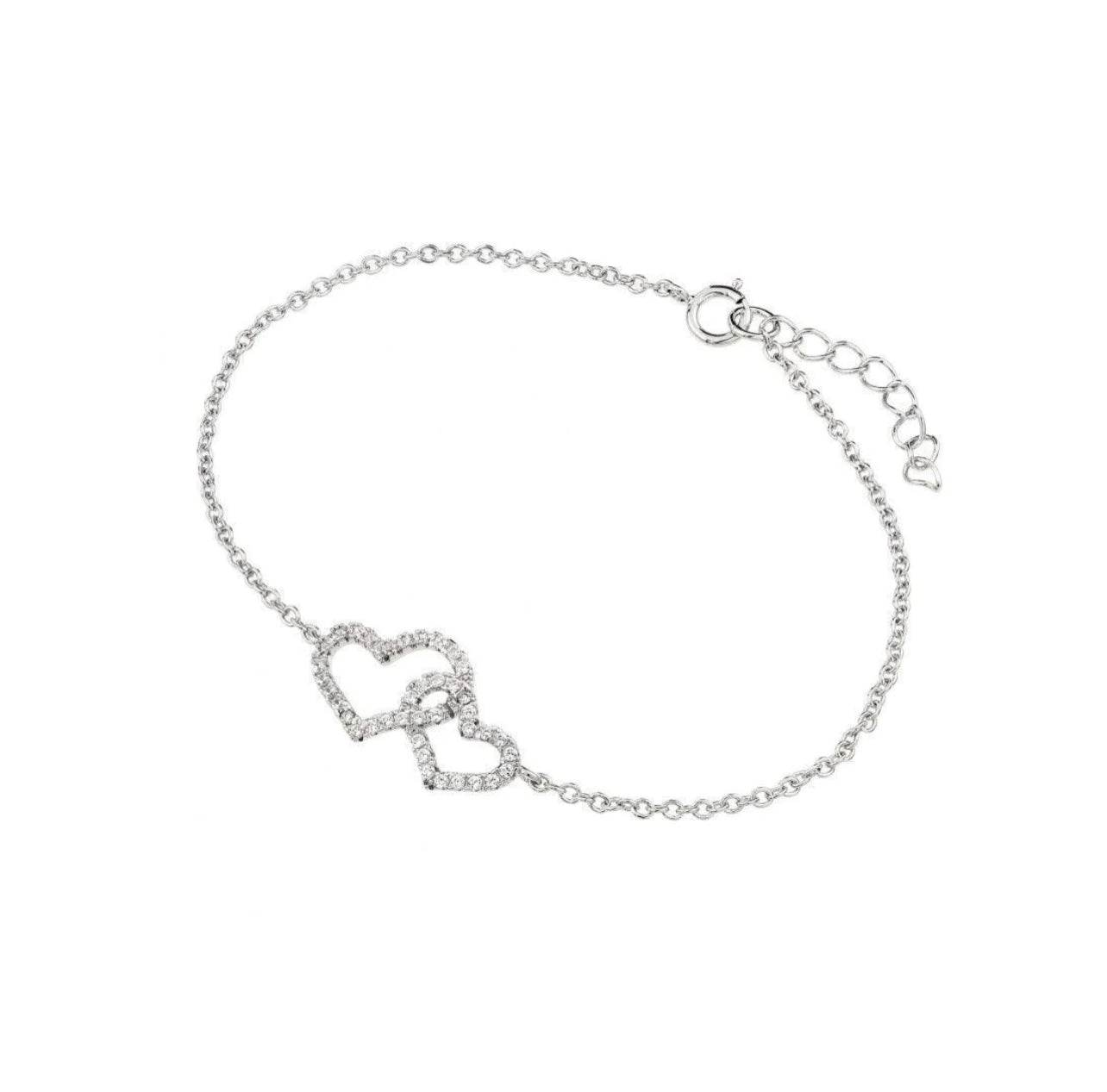 Silver 925 Rhodium Plated Clear CZ Open Hearts Bracelet