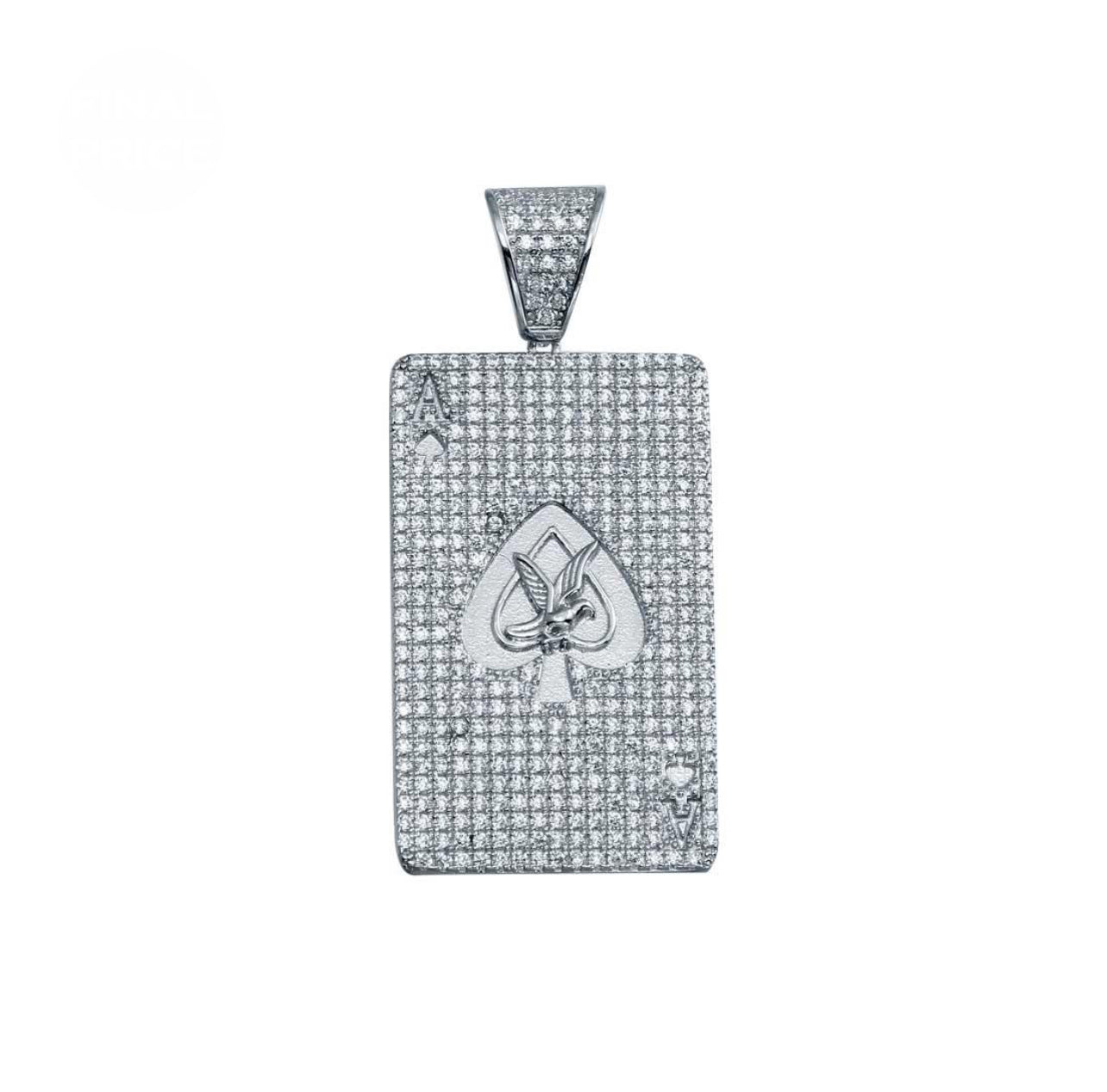 Silver 925 Rhodium Plated CZ Ace Card Hip Hop Pendant