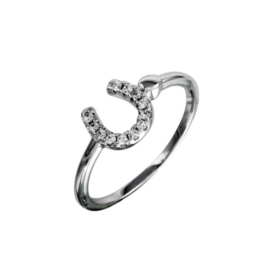 Silver 925 Rhodium Plated
CZ Encrusted Horse Shoe
Ring
