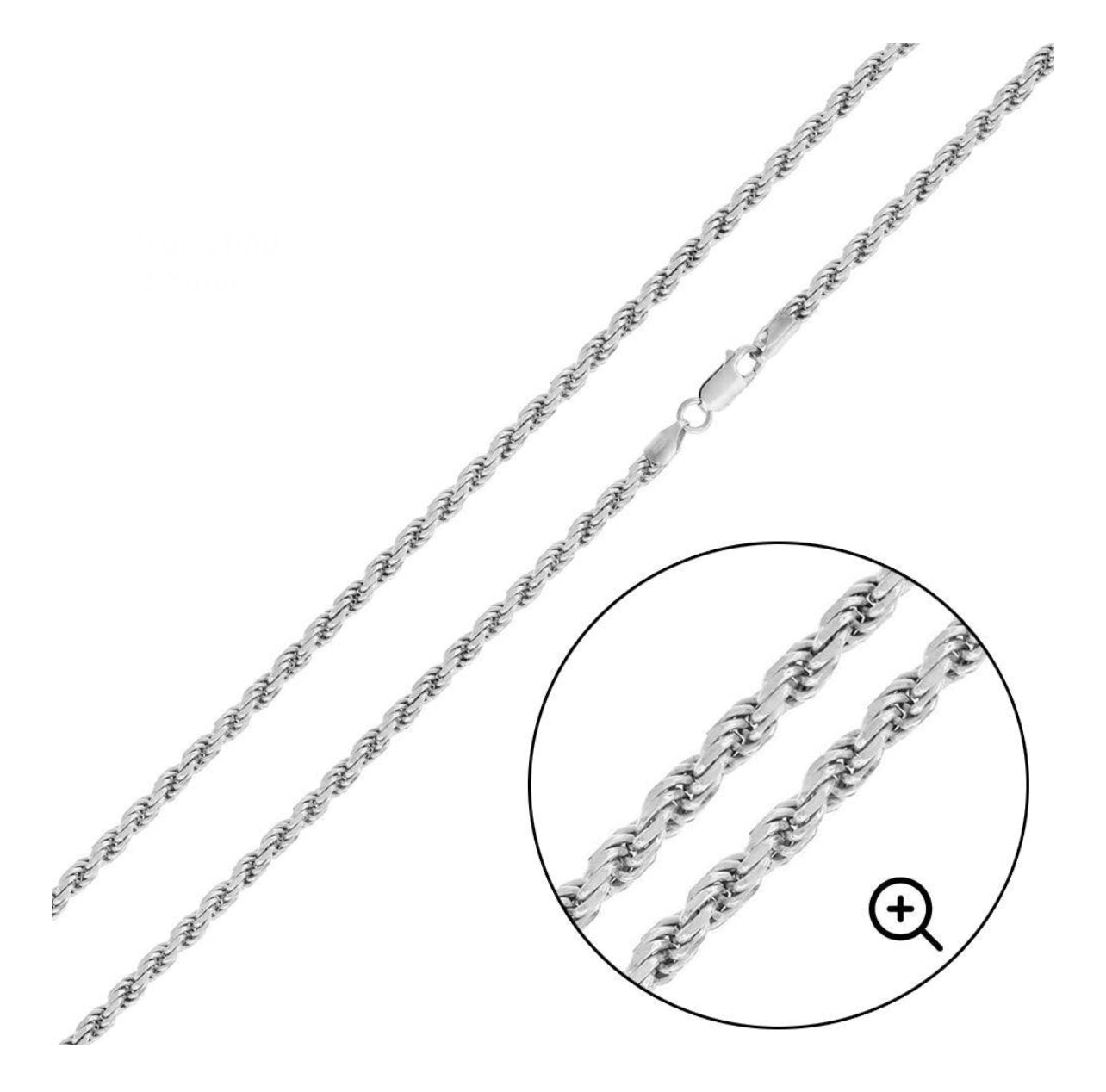Silver 925 Rhodium Plated Rope Chain 3mm