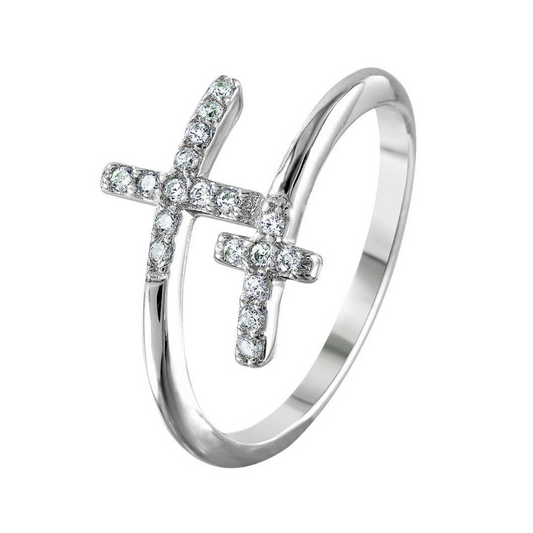 Silver 925 Rhodium Plated
Double CZ Cross Ring