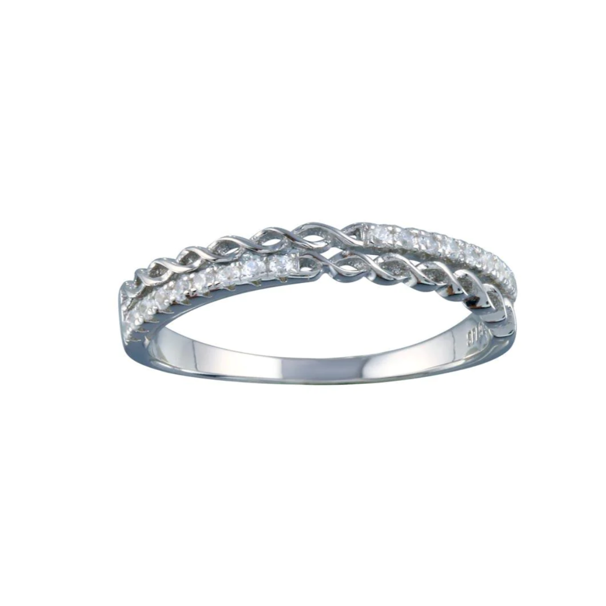 Silver 925 Rhodium Plated Micro Eternity CZ Ring