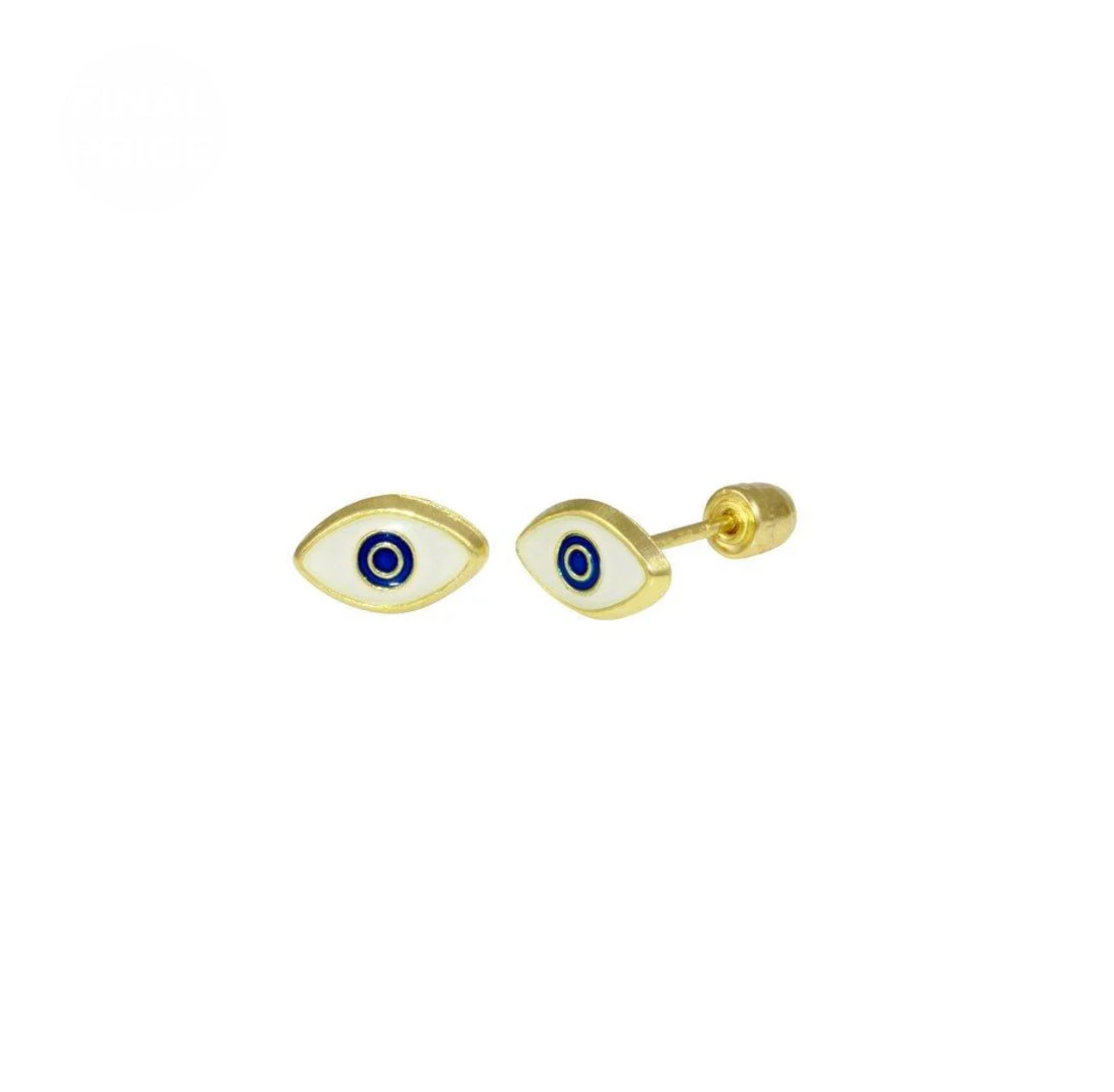 14K Yellow Gold Evil Eye Black CZ Screw Back Stud Earring