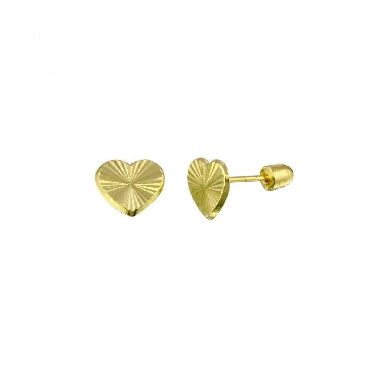 14K Yellow Gold Diamond Cut Heart Screw Back Stud Earring