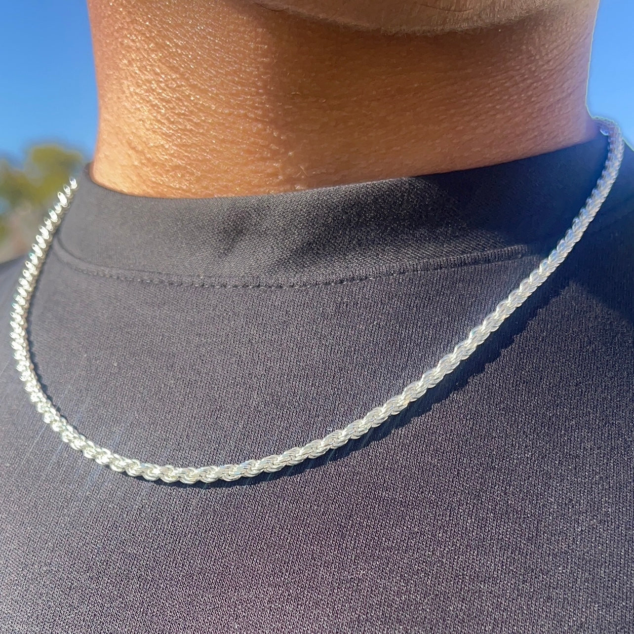 Silver 925 Rhodium Plated Rope Chain 3mm