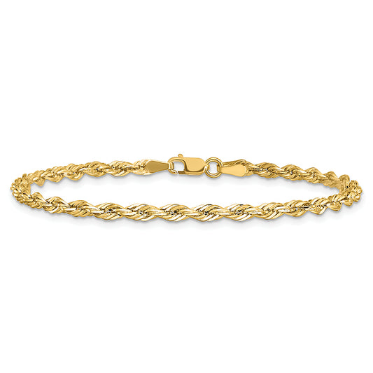 10K Yellow Gold 3MM Rope Bracelet 8”