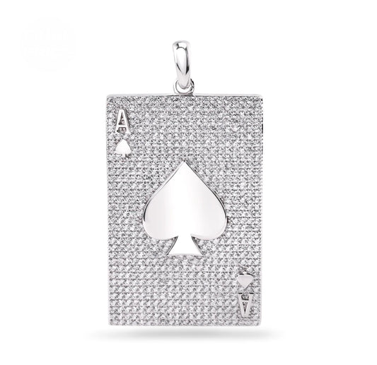 Silver 925 Rhodium Plated Ace of Spade Clear CZ Pendant