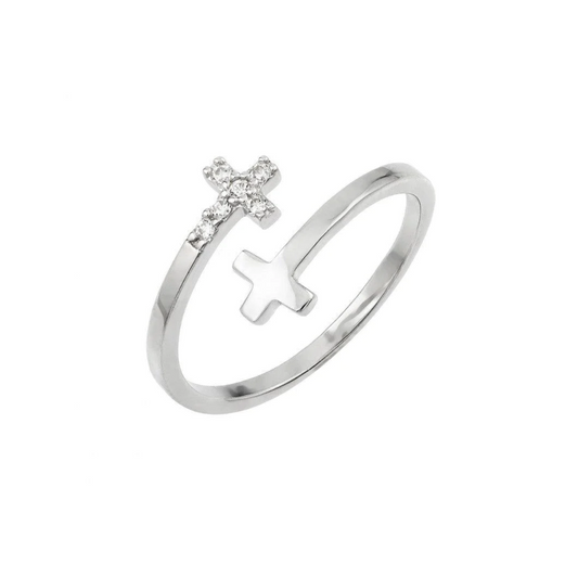 Silver 925 Rhodium Plated
CZ Double Cross Ring