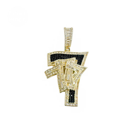 Silver 925 Gold Plated Lucky 7 Clear and Black CZ Pendant