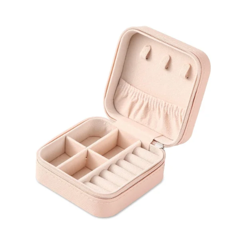 Pink Travel Sized Leather Jewelry Box