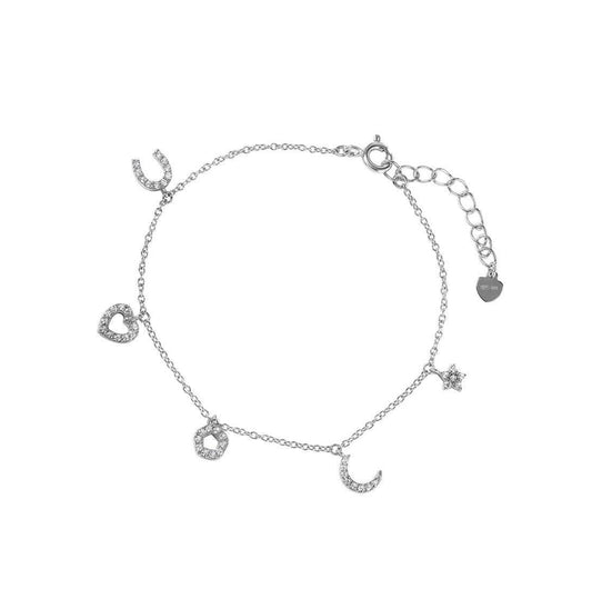Silver 925 Rhodium Plated CZ Charm Bracelet