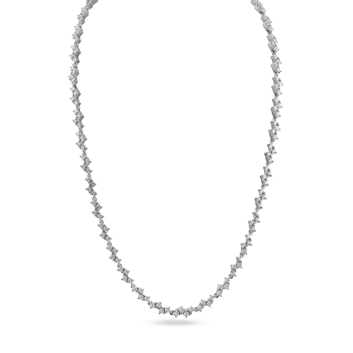 925 Sterling Silver Zig Zag CZ Tennis Necklace