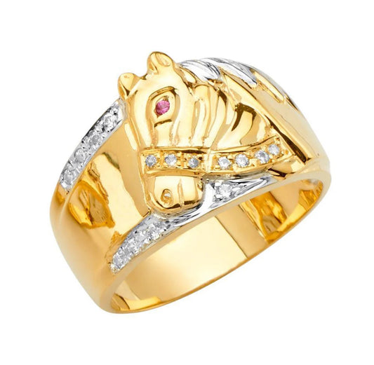 14K Tri Color CZ Horse Men's Ring Weight-6.75grams