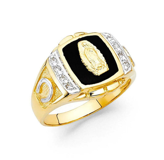 14K Yellow Gold Virgen De Guadalupe Onyx Men's Ring