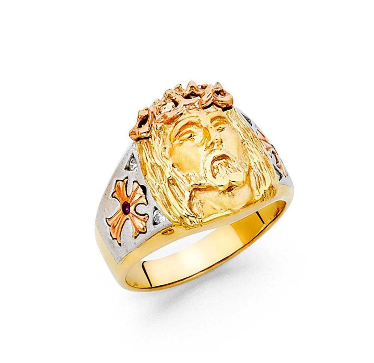 14K Yellow Gold CZ Jesus Men's Ring