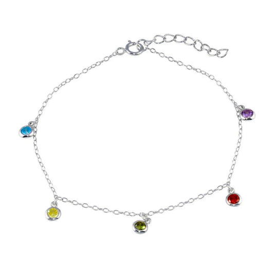 925 Sterling Silver Multi Color CZ Stones Adjustable Bracelet