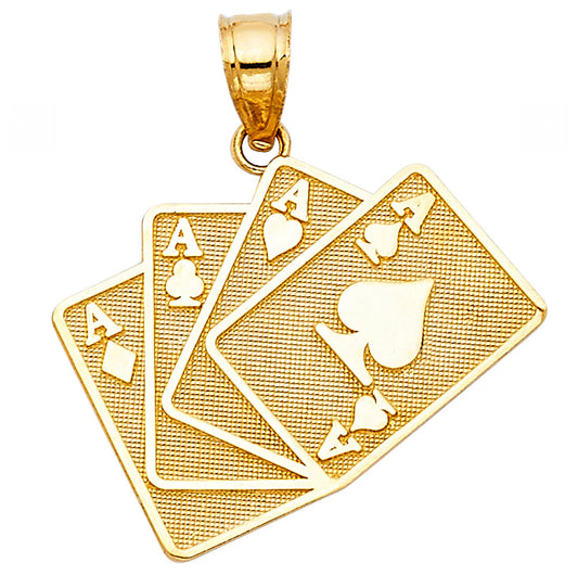 14K Yellow Gold 25MM Cards Pendant