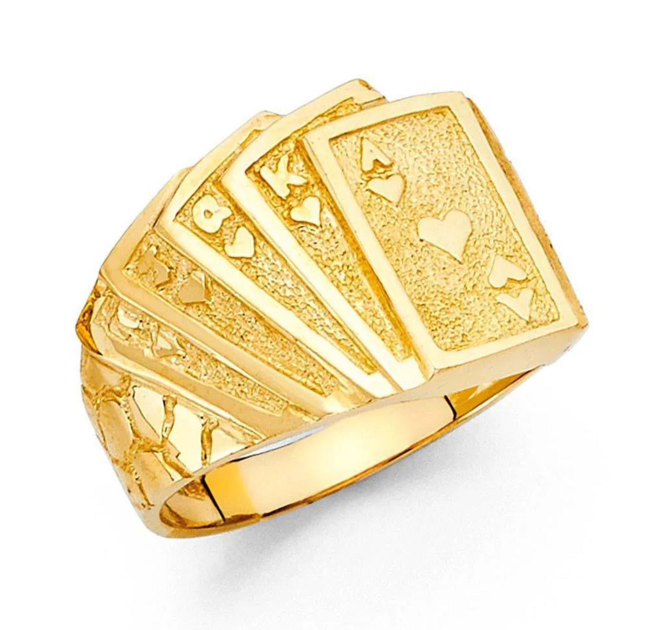 14K Yellow Gold Cards Men's Ring