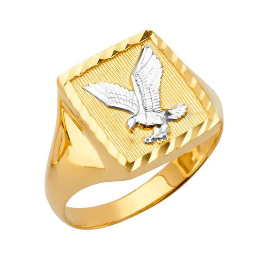 14K Tri Color Hawk Men's Ring