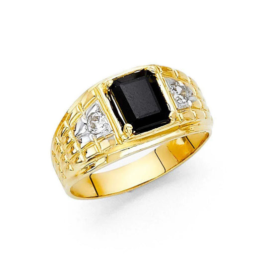 14K Yellow Gold CZ Onyx Men's Ring