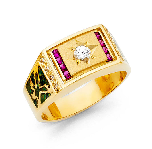 14K Yellow With Ruby CZ Men’s Ring Weight-6.85grams, Width-9mm