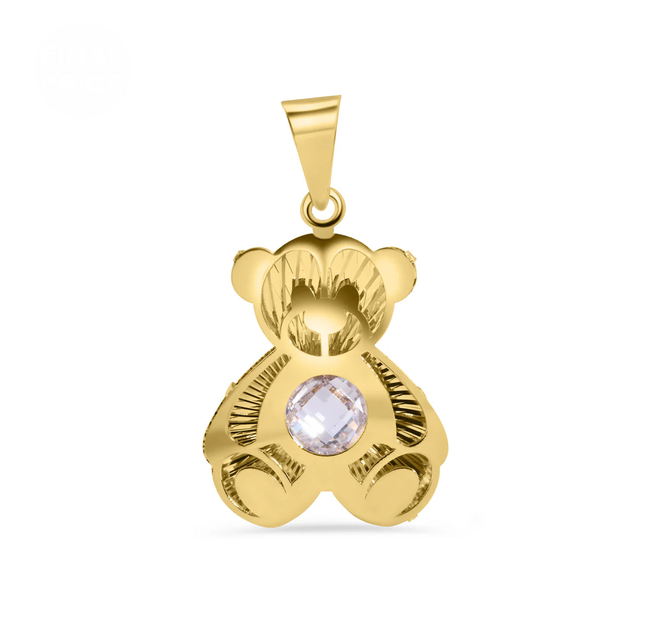 14K Yellow Gold Multi Faceted Teddy Bear Diamond Cut Round Cut Clear CZ Pendant