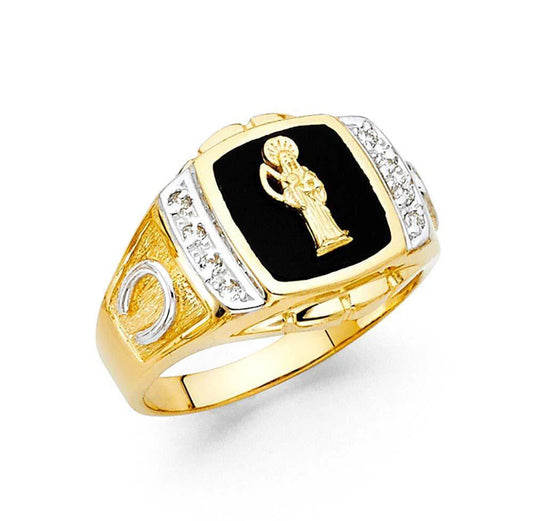 14K Yellow Gold Santa Muerte Onyx Men's Ring