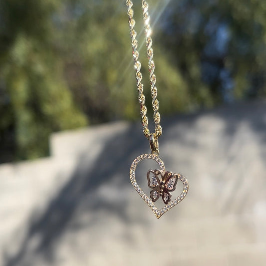 10K Yellow Gold Heart Butterfly Rope Chain Set