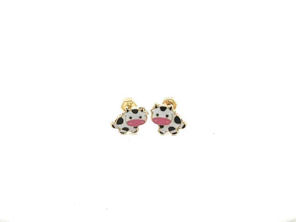 14K Yellow Gold Little Cow Screw Back Earrings