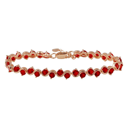 Rose Gold Plated 925 Sterling Silver Red CZ Tennis Bracelet