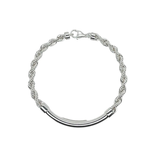 925 Sterling Silver Hollow Rope Round Bar 4MM Bracelet