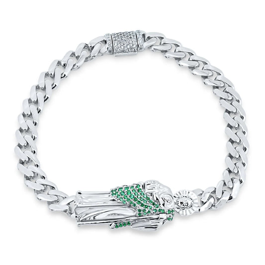 925 Sterling Silver St Jude Green CZ Cuban 7MM Bracelet