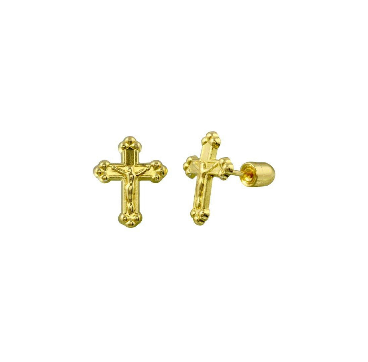 14K Yellow Gold Cross Screw Back Stud Earrings
