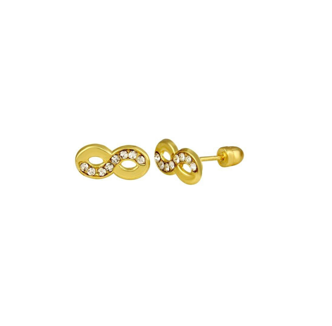 14K Yellow Gold Infinity CZ Screw Back Stud Earrings
