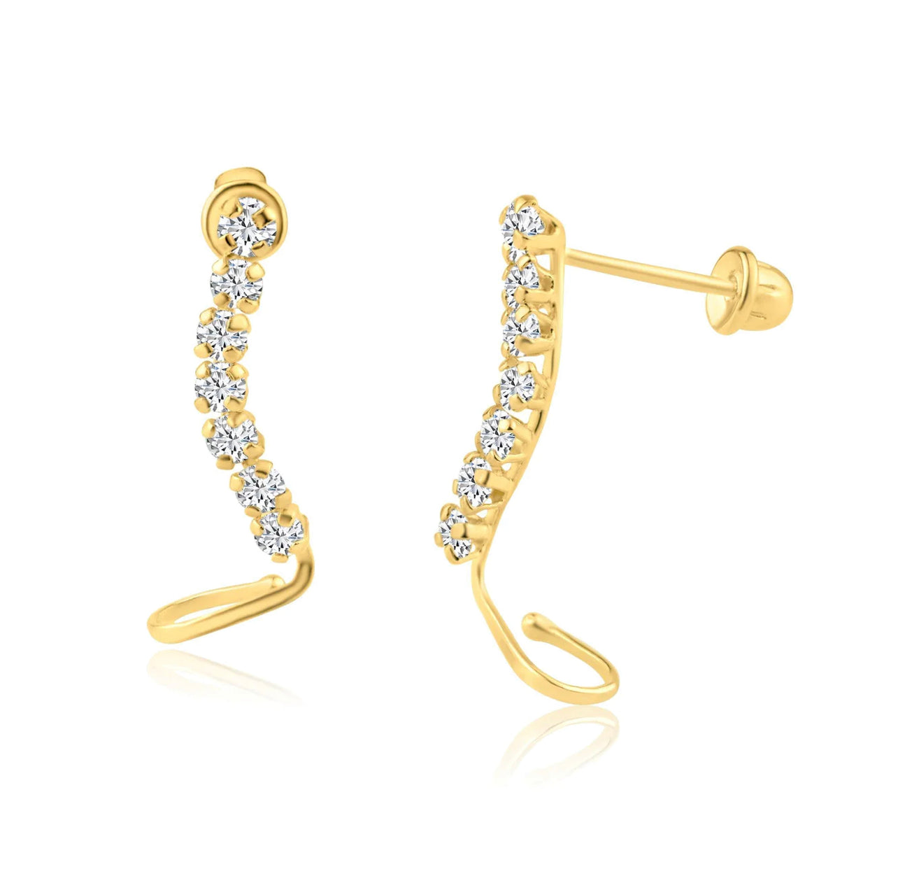 14K Gold Yellow Gold CZ Crawler Screw Back Earring