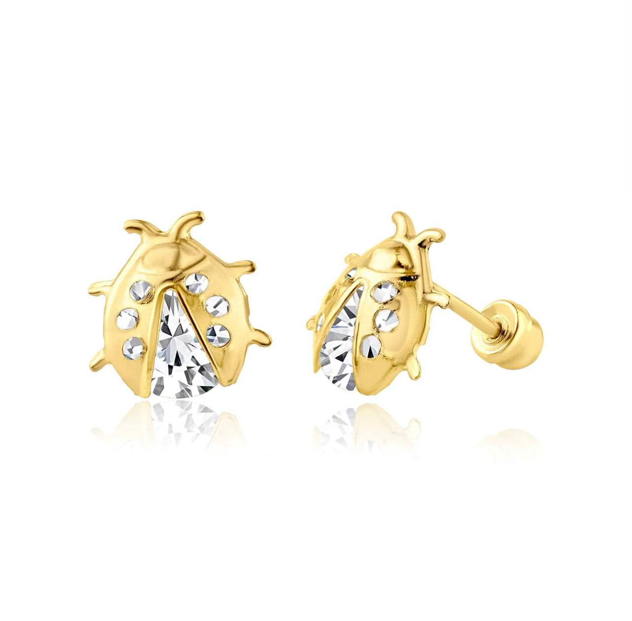 14K Yellow Gold Lady Bug Screw Back Earring