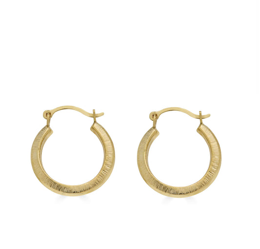 14K Yellow Gold Matte Finish Latch Back Hoop Earrings