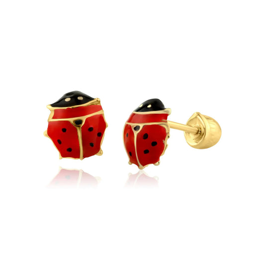 14K Yellow Gold Lady Bug Screw Back Earring