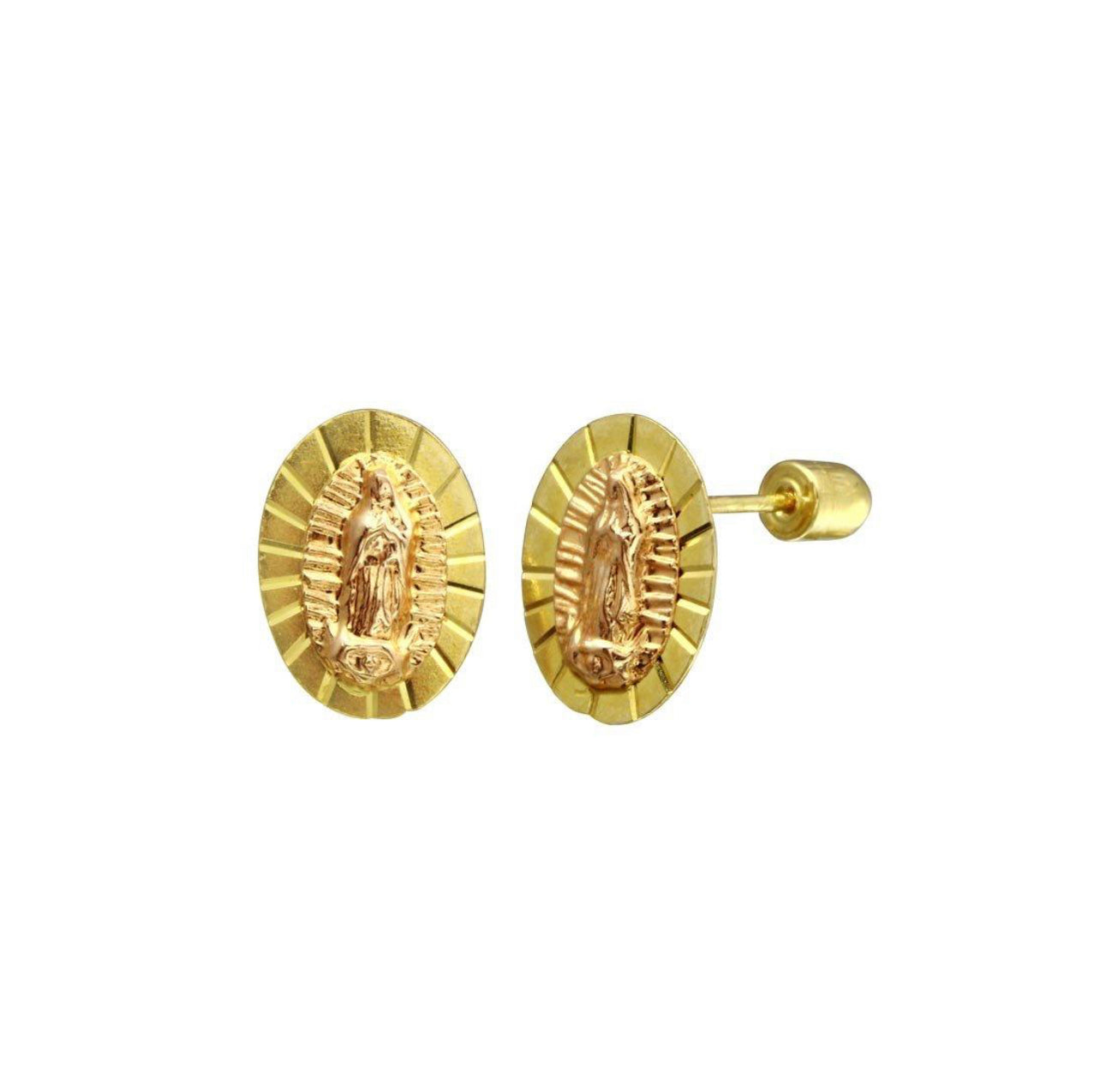 14K Yellow & Rose Gold DC Lady Guadalupe Screw Back Stud Earrings