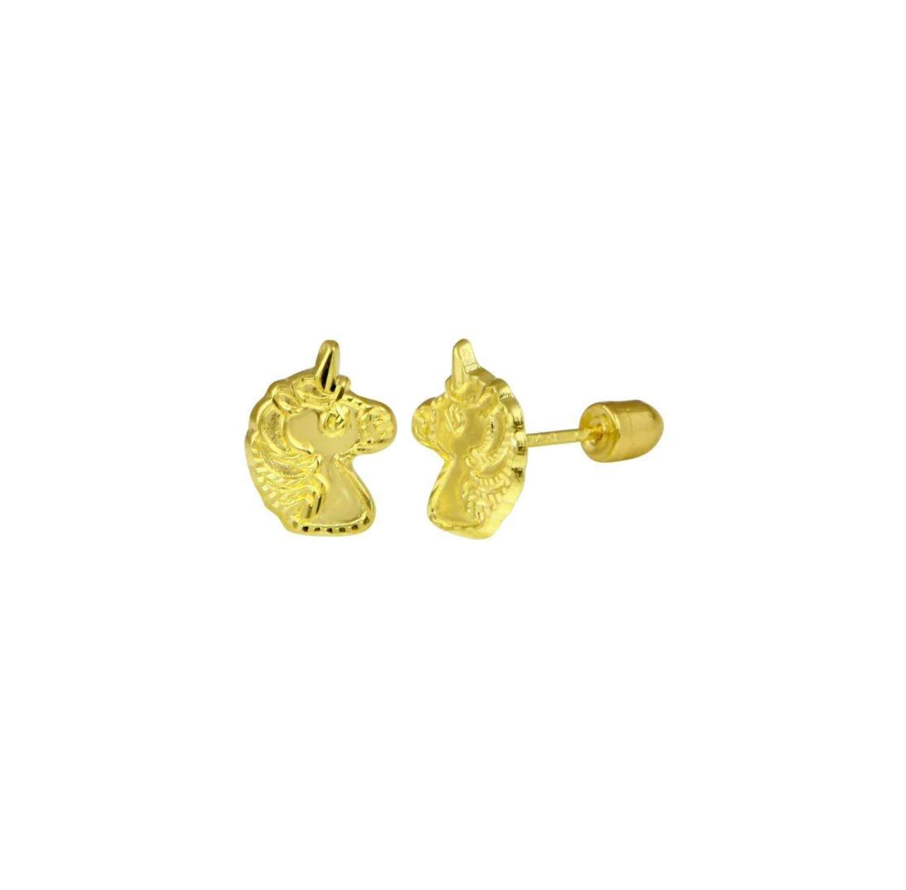 14K Yellow Gold Unicorn Screw Back Stud Earrings