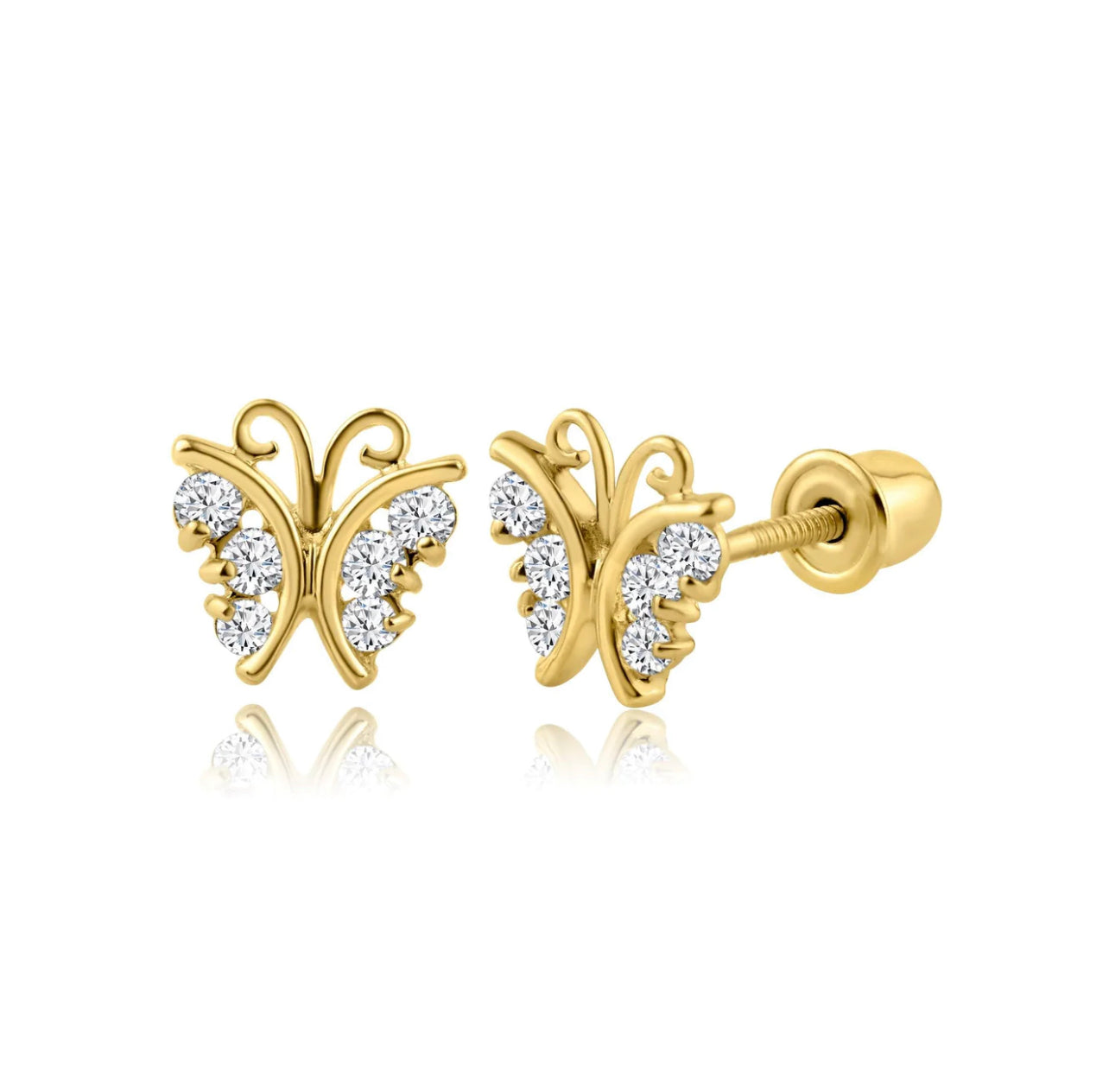 14K Yellow Gold Butterfly CZ Screw Back Earring