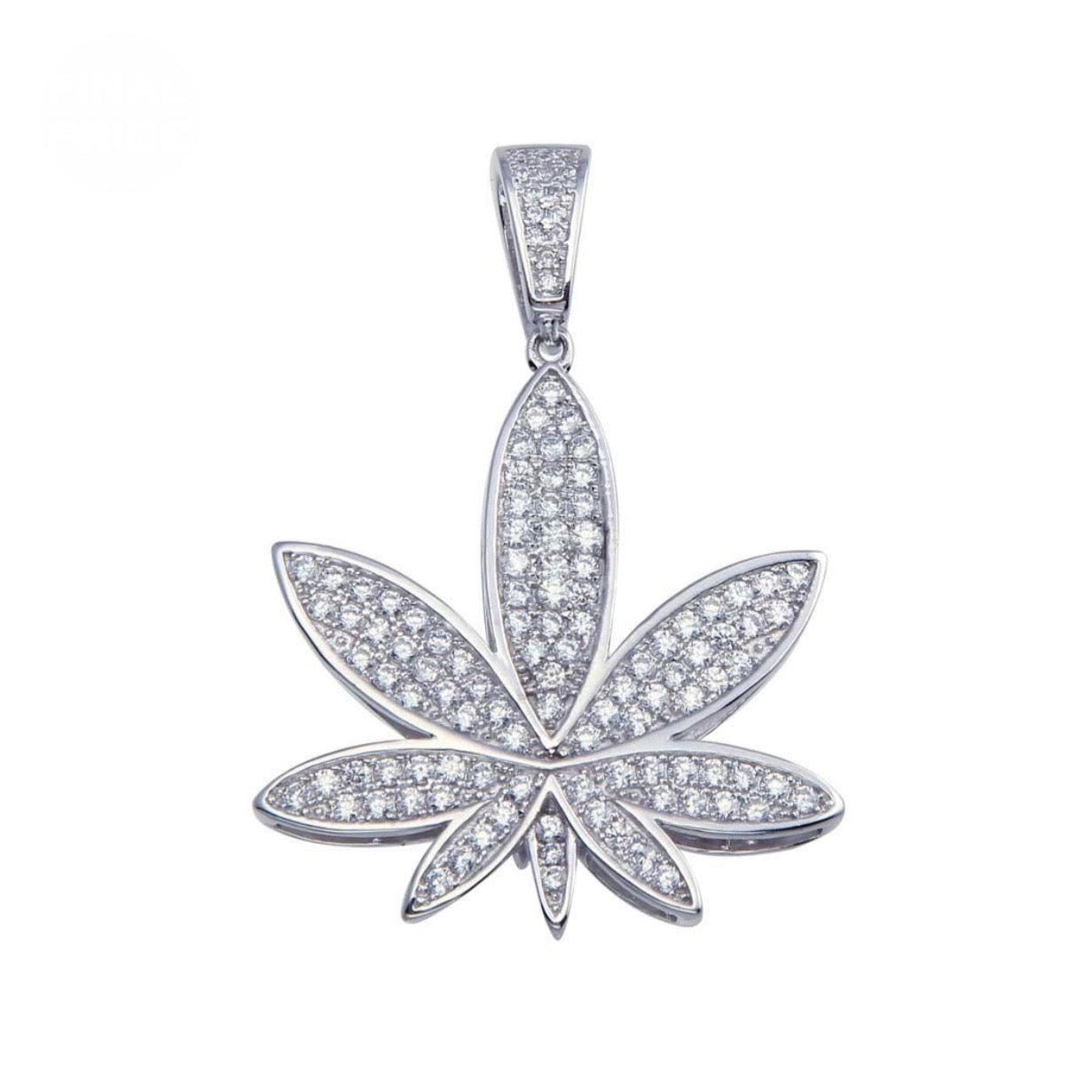 Silver 925 Rhodium Plated CZ Marijuana Hip Hop Pendant