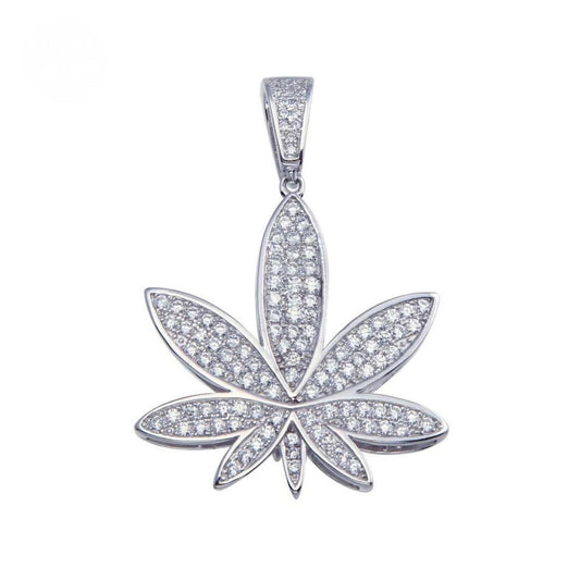 Silver 925 Rhodium Plated CZ Marijuana Hip Hop Pendant