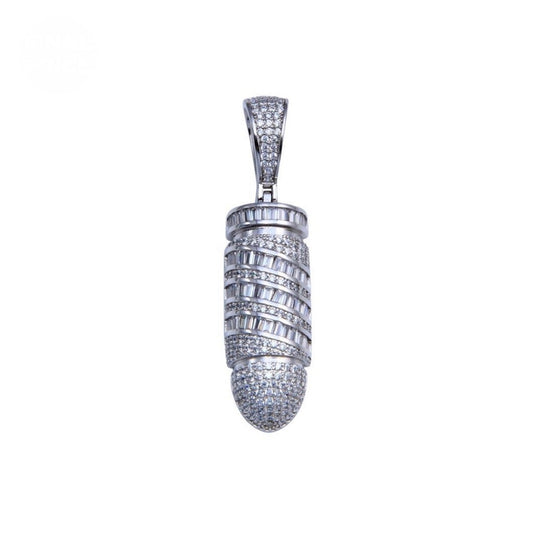 Silver 925 Rhodium Plated CZ Bullet Hip Hop Pendant