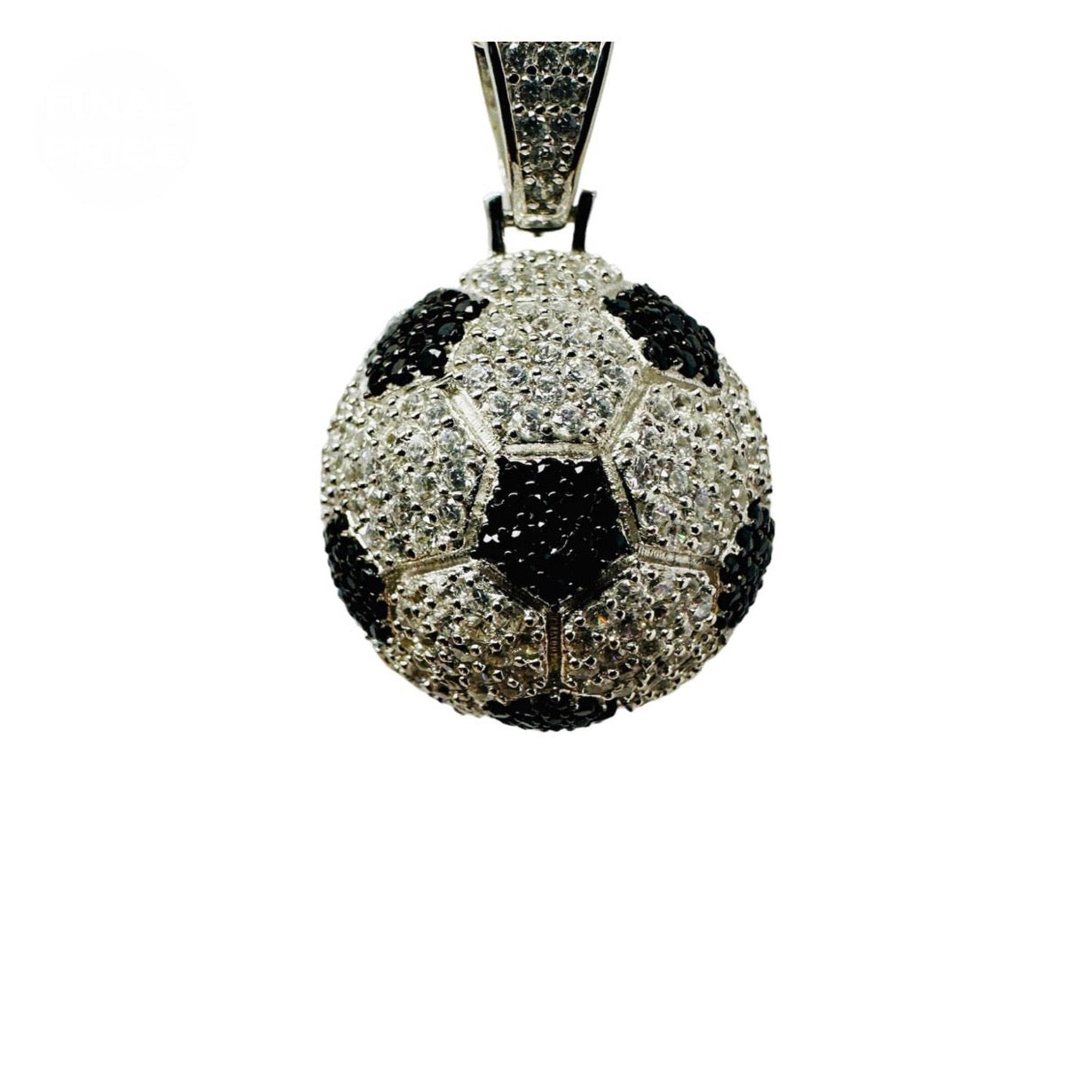 Silver 925 Rhodium Plated Football Soccer Clear and Black CZ Pendant