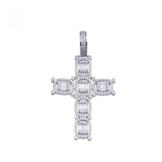 Silver 925 Rhodium Plated CZ Cross Hip Hop Pendant