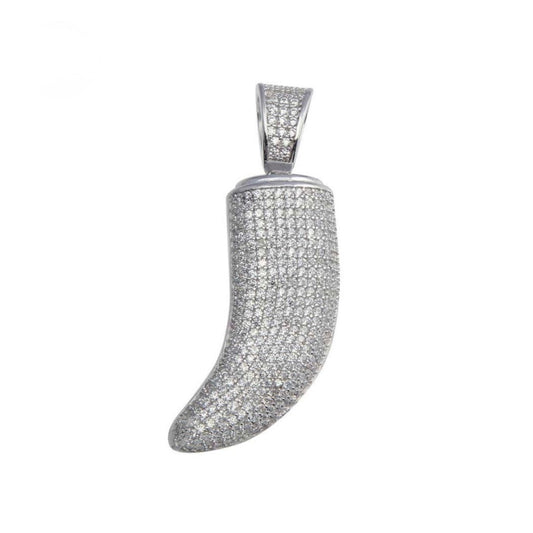 Silver 925 Rhodium Plated CZ Tiger Tooth Hip Hop Pendant