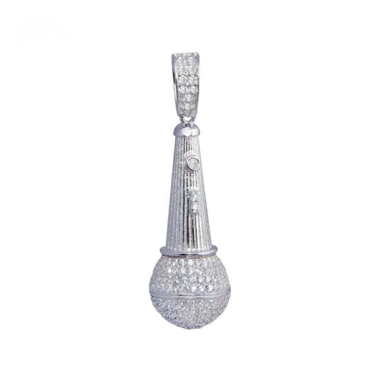 Silver 925 Rhodium Plated CZ Microphone Hip Hop Pendant