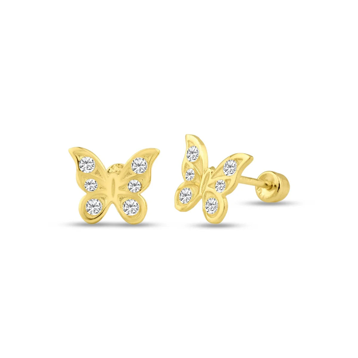 14K Yellow Gold Butterfly CZ Screw Back Stud Earring